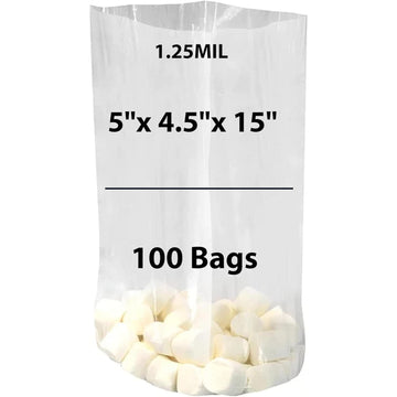 LDPE Clear Gusseted Poly bags 1.25 mil 5" X 4.5" X 15" 100 Bags